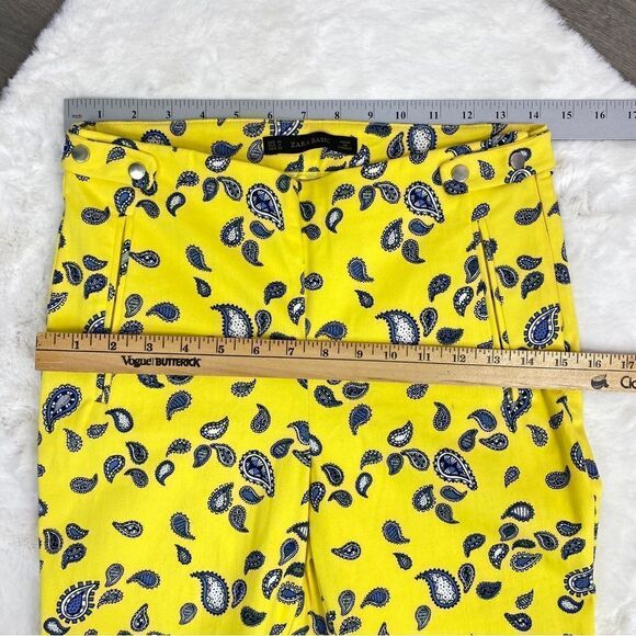 Zara Paisley Print Ankle Pants Yellow Blue 4 - Picture 10 of 11